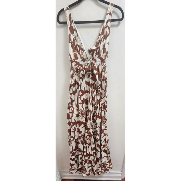 Aakaa Floral Maxi Dress Women Sz S Reddish Brown & White Summer - Picture 3 of 14